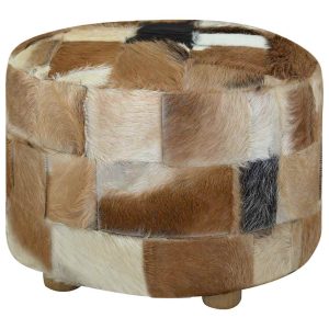 Taburet din piele naturală, rotund, 50 x 50 x 45 cm