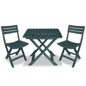 Set mobilier bistro pliabil, 3 piese, verde, plastic