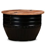 Măsuță de cafea în formă de butoi negru lemn masiv reciclat