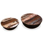 Set măsuțe cafea, 2 piese, negru, lemn masiv reciclat formă bol