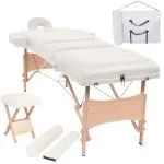 Set taburet și masă masaj pliabile 3 zone, 10 cm grosime, alb