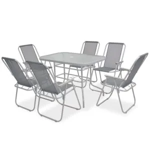 Set mobilier de exterior, 8 piese, gri, oțel și textilenă