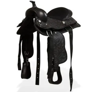 Șa Western, căpăstru & pieptar, piele naturală, 13″, negru