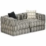 Canapea puf modulară cu 2 locuri, gri cu dungi, material textil