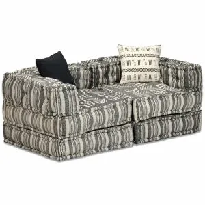 Canapea puf modulară cu 2 locuri, gri cu dungi, material textil