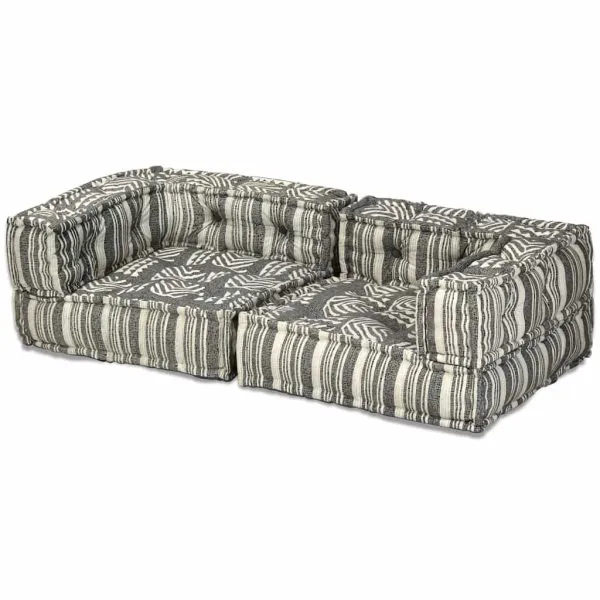 Canapea puf modulară cu 2 locuri, gri cu dungi, material textil
