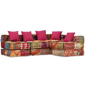 Canapea puf modulară cu 4 locuri, petice, material textil