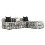 Canapea puf modulară cu 3 locuri, gri cu dungi, material textil