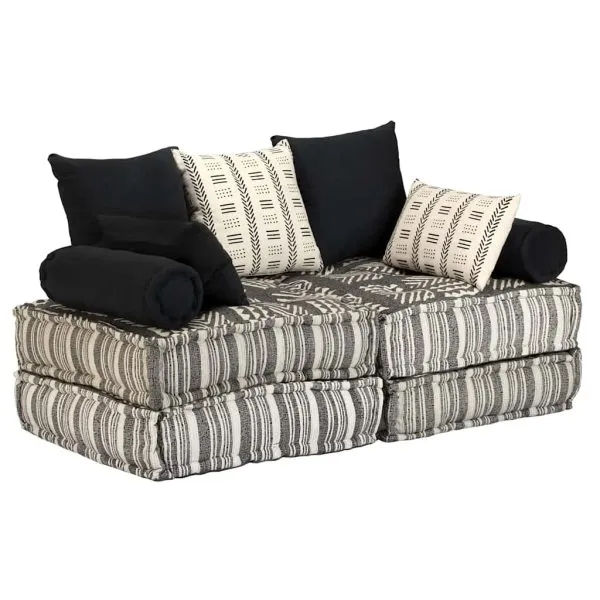 Canapea puf modulară cu 2 locuri, gri cu dungi, material textil