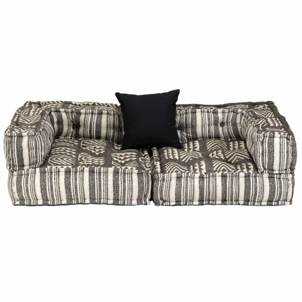 Canapea puf modulară cu 2 locuri, gri cu dungi, material textil
