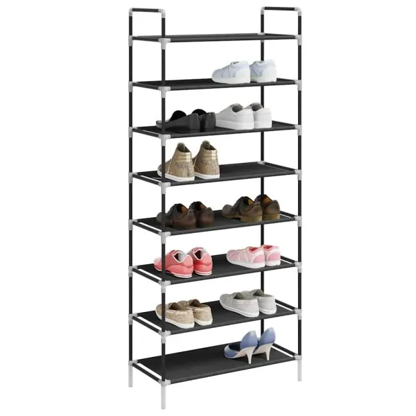 Raft încălțăminte 8 rafturi, Metal și textil nețesut, Negru
