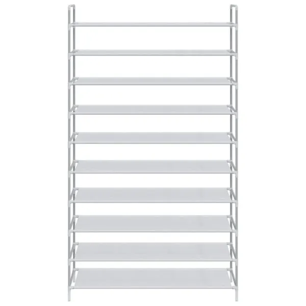 Raft încălțăminte 10 etajere, metal și textil nețesut, argintiu