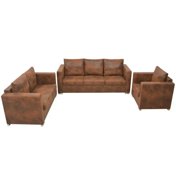 Set canapea 3 piese, imitație piele întoarsă