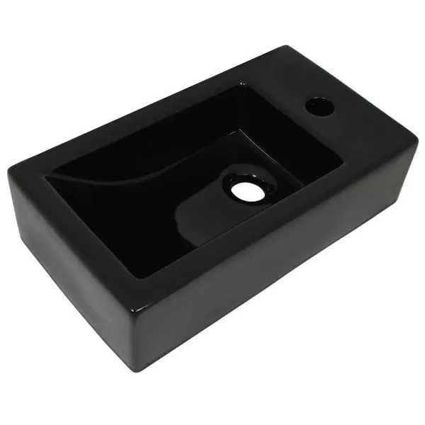 Chiuvetă cu orificiu robinet, negru, 46×25,5×12, ceramică