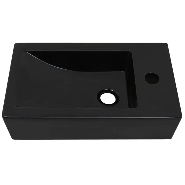 Chiuvetă cu orificiu robinet, negru, 46×25,5×12, ceramică