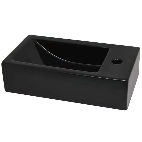 Chiuvetă cu orificiu robinet, negru, 46×25,5×12, ceramică