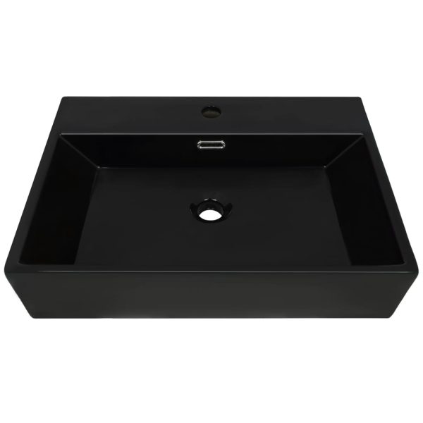 Chiuvetă baie, orificiu robinet, ceramică 76×42,5×14,5 cm negru