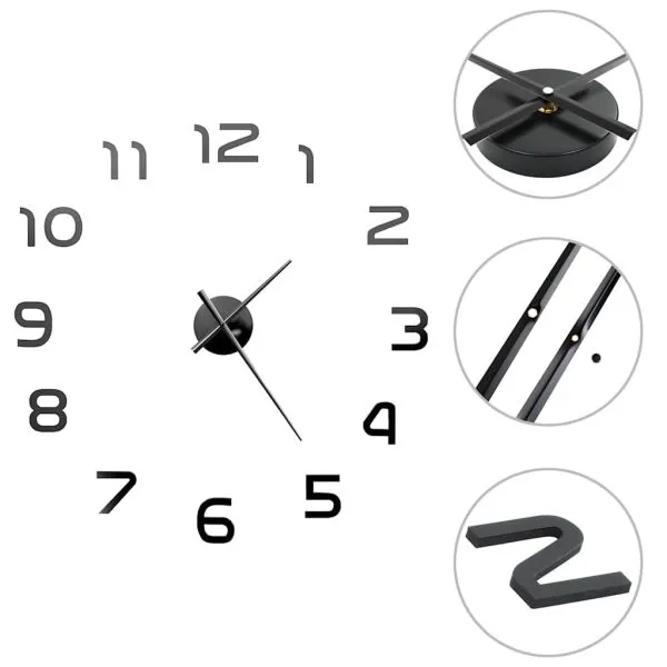 Ceas de perete 3D, negru, 100 cm, XXL, design modern