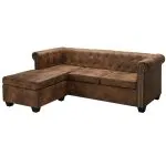 Canapea Chesterfield în formă de L, velur artificial, maro
