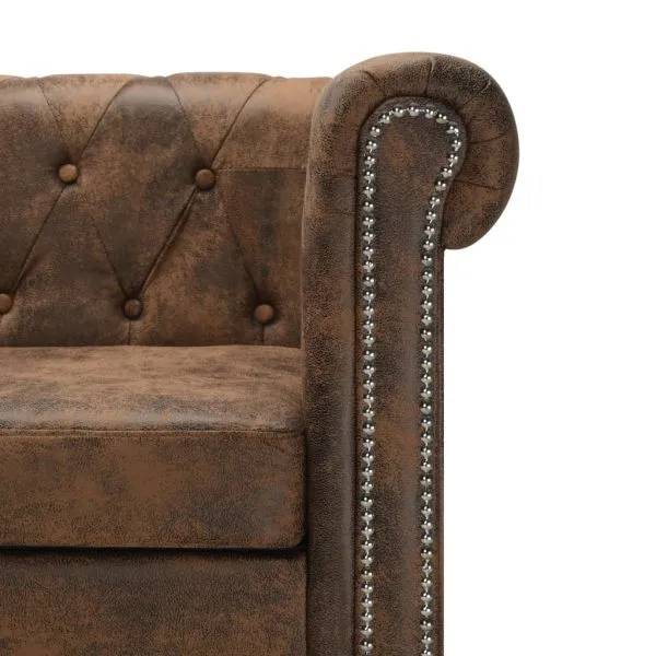 Canapea Chesterfield în formă de L, velur artificial, maro
