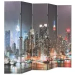 Paravan cameră pliabil, 200×170 cm, New York pe timp de noapte