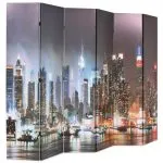 Paravan cameră pliabil 228 x 170 cm, New York pe timp de noapte