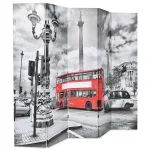 Paravan cameră pliabil, 200×170 cm, autobuz londonez, negru/alb