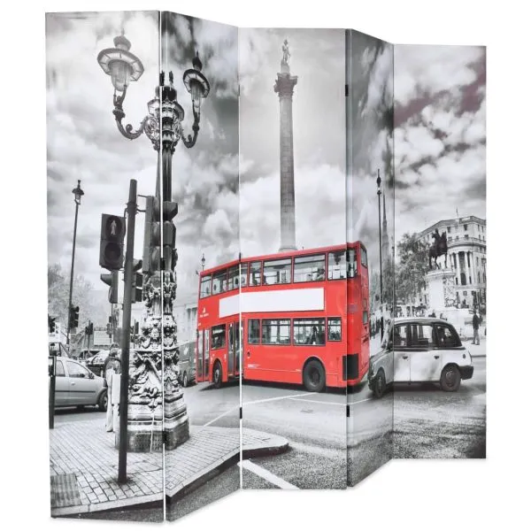 Paravan cameră pliabil, 200×170 cm, autobuz londonez, negru/alb