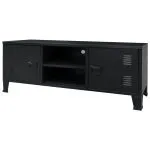 Comodă TV din metal, stil industrial, 120 x 35 x 48 cm, negru