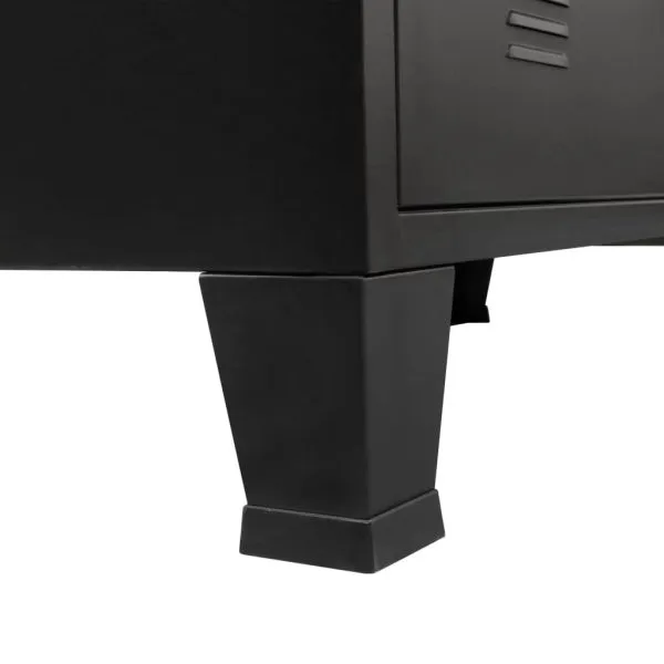 Comodă TV din metal, stil industrial, 120 x 35 x 48 cm, negru