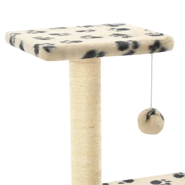 Ansamblu pisici stâlpi funie sisal, bej, 65 cm, imprimeu lăbuțe