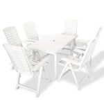 Set mobilier de exterior, 7 piese, alb, plastic