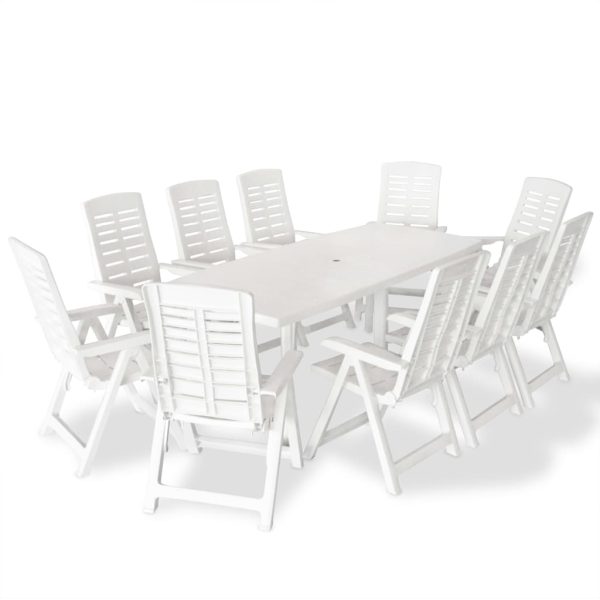 Set mobilier de exterior, 11 piese, alb, plastic