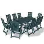 Set mobilier de exterior, 11 piese, verde, plastic