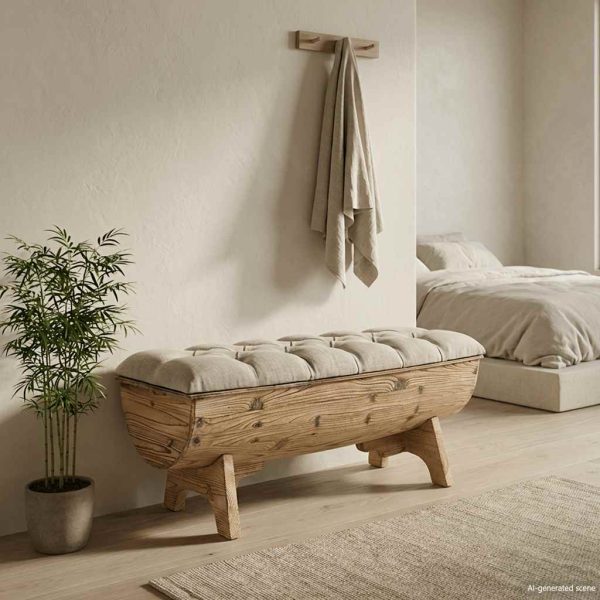 Bancă depozitare, Lemn masiv și material textil 103x51x44 cm