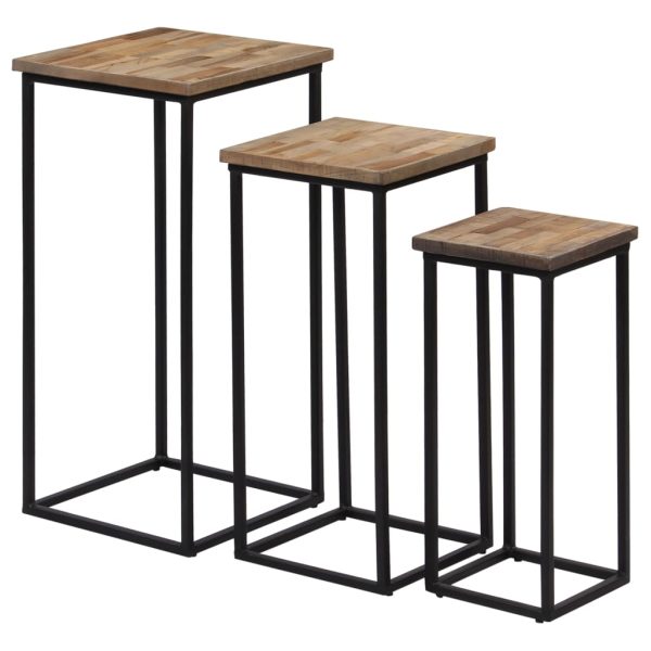Set de masă cu plante din 3 piese, lemn de tec reciclat