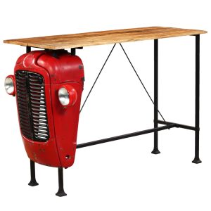 Masă bar, stil tractor, lemn masiv mango, roșu, 60x150x107 cm
