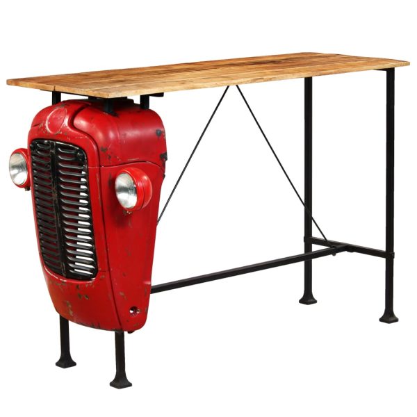 Masă bar, stil tractor, lemn masiv mango, roșu, 60x150x107 cm