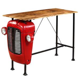 Masă bar, stil tractor, lemn masiv mango, roșu, 60x150x107 cm