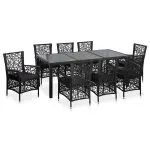 Set mobilier de exterior, 9 piese, negru, poliratan