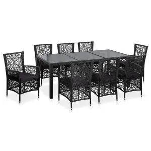 Set mobilier de exterior, 9 piese, negru, poliratan