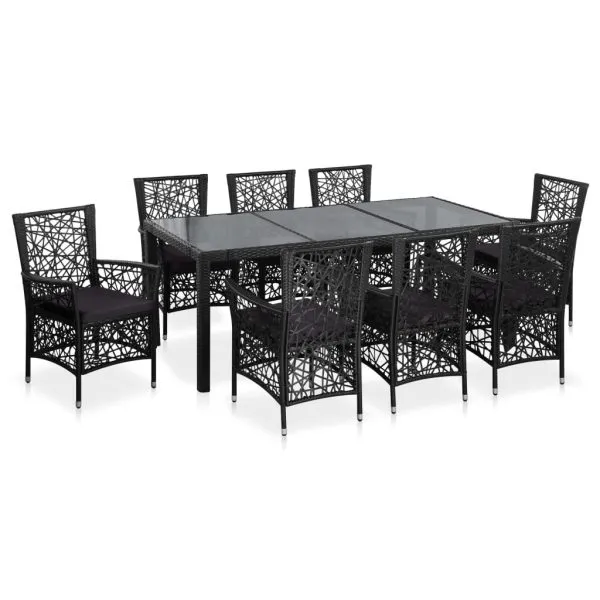 Set mobilier de exterior, 9 piese, negru, poliratan
