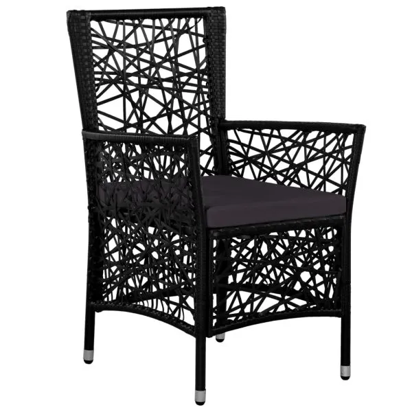 Set mobilier de exterior, 9 piese, negru, poliratan