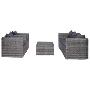 Set canapea de grădină cu perne, 6 piese, gri, poliratan