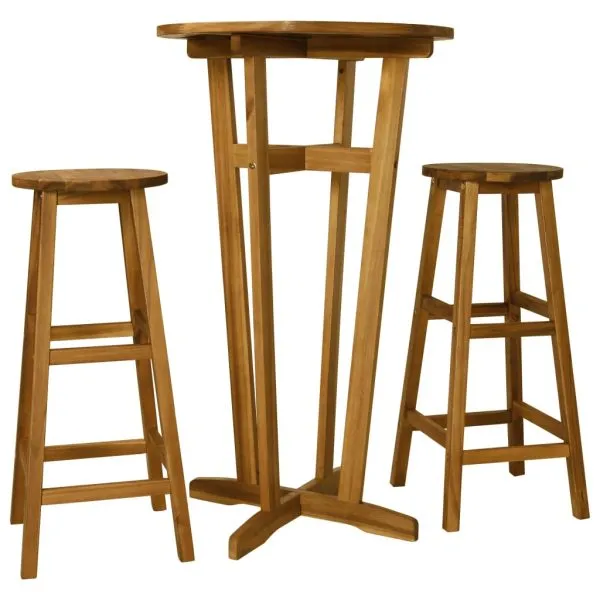 Set mobilier de bar, 3 piese, lemn masiv de salcâm