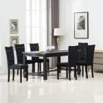 Scaune de sufragerie, 6 buc, negru, catifea