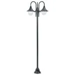 Stâlp iluminat grădină E27 220cm aluminiu 3 lămpi verde închis
