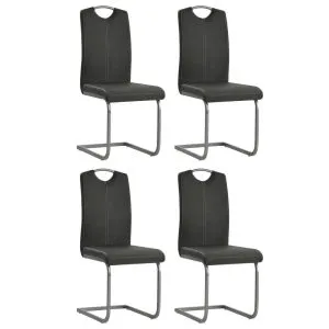 Scaune de bucătărie cantilever, 4 buc., gri, piele ecologică
