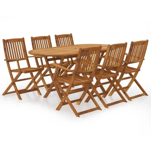 Set mobilier de exterior pliabil, 7 piese, lemn masiv de acacia