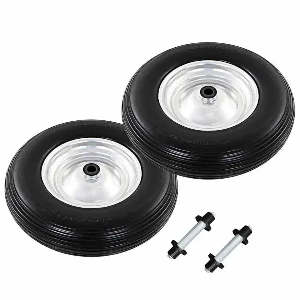 Roți de roabă cu osie, 2 buc, 4.00-8, PU solid, 390 mm